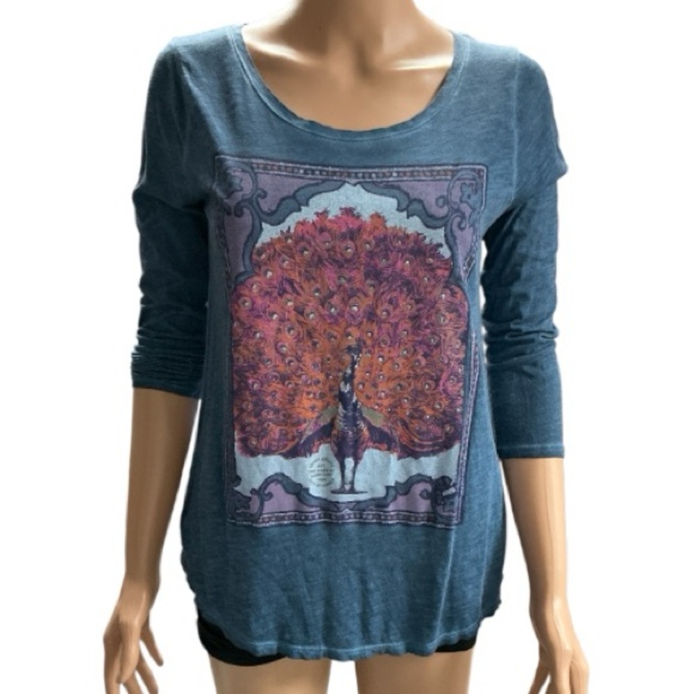 Lucky Brand - EC - Blue Peacock Graphic 3/4 Sleeve Top